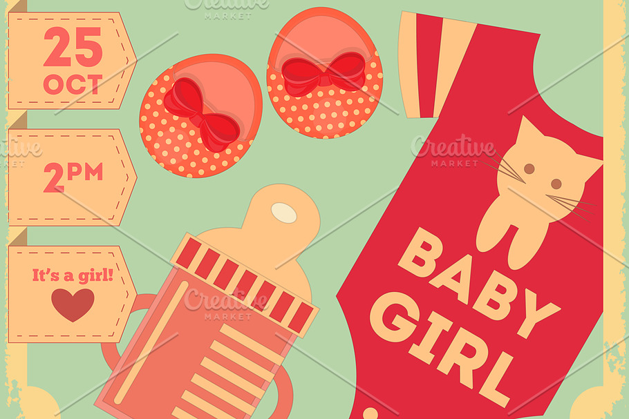 Baby Shower Retro Poster in Illustrations - product preview 8