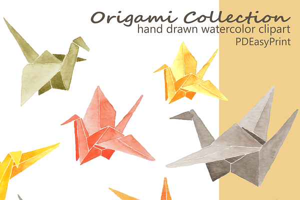 Watercolor origami clipart, crane