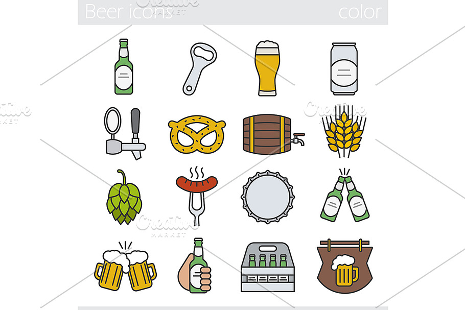 Beer. 12 icons set. Vector