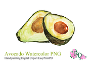 Avocado Watercolor Illustration PNG