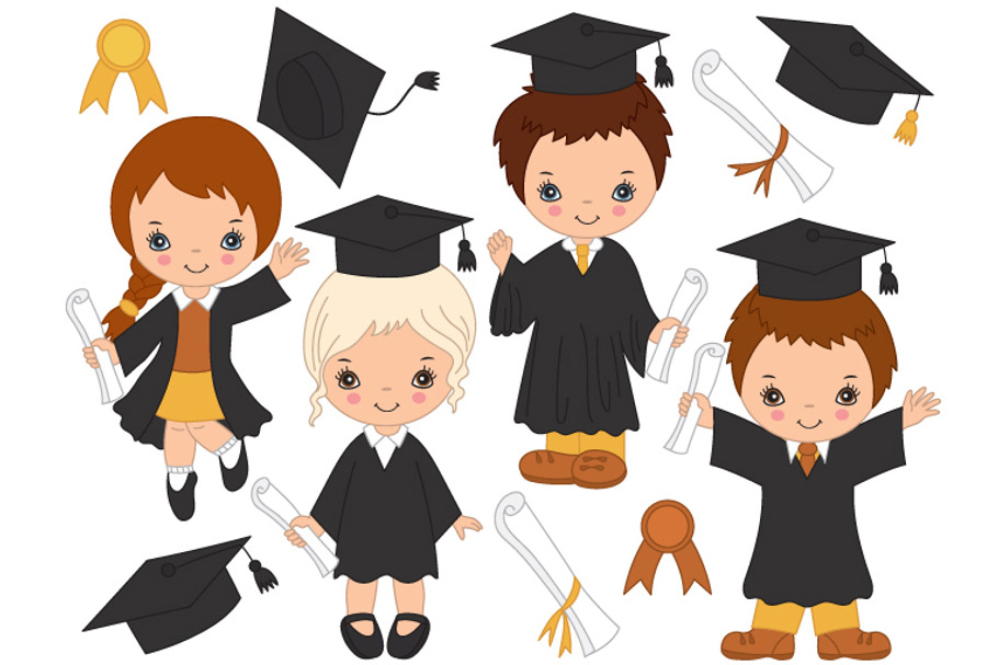 Vector Little Kids Graduating 