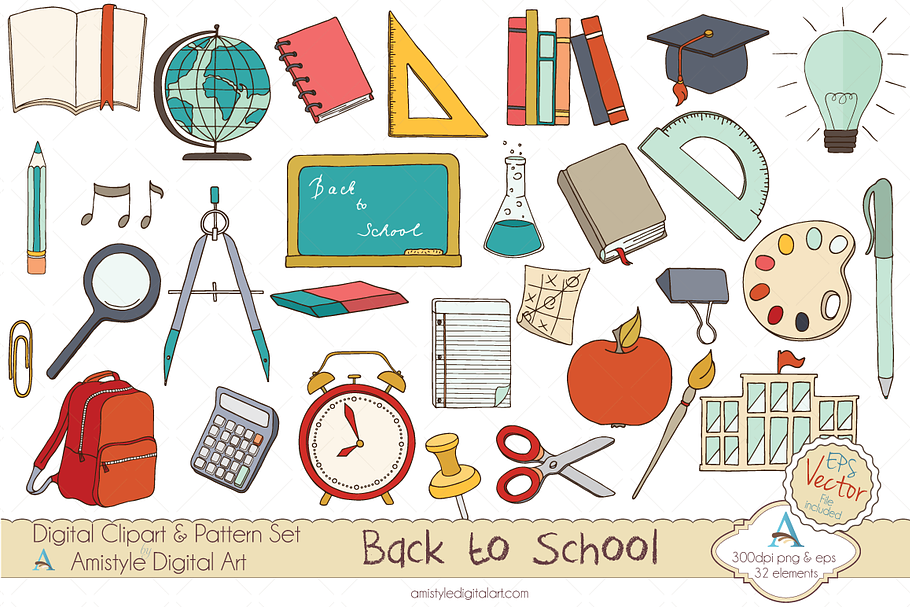 Back to School Set Clipart&Vector