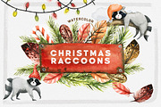 Watercolor Christmas Raccoons