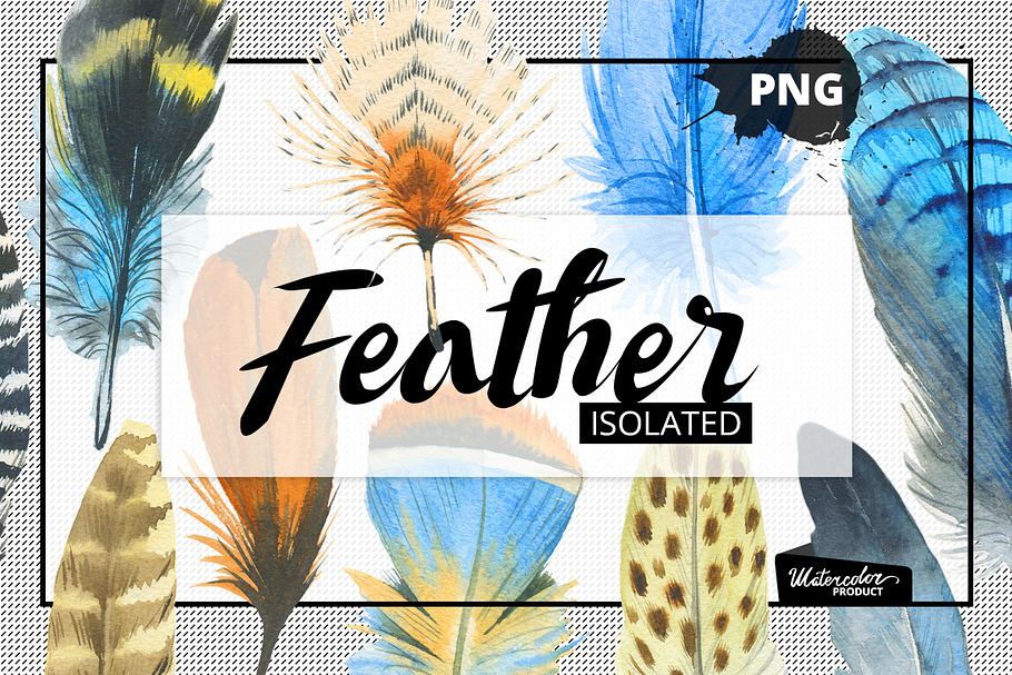 Watercolor feather PNG and patterns