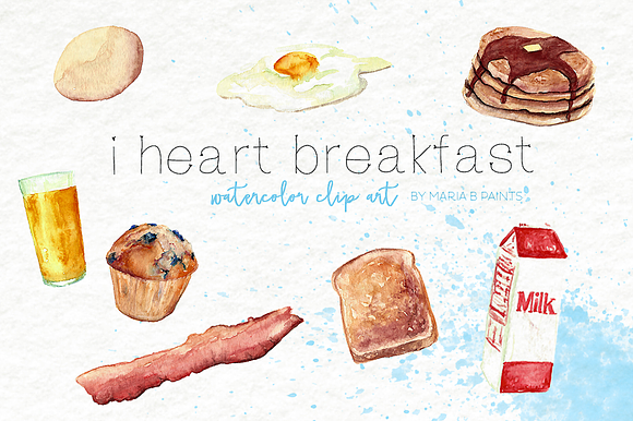 Watercolor Clip Art - Breakfast food in Illustrations - product preview 1