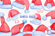 Watercolor Santa hats