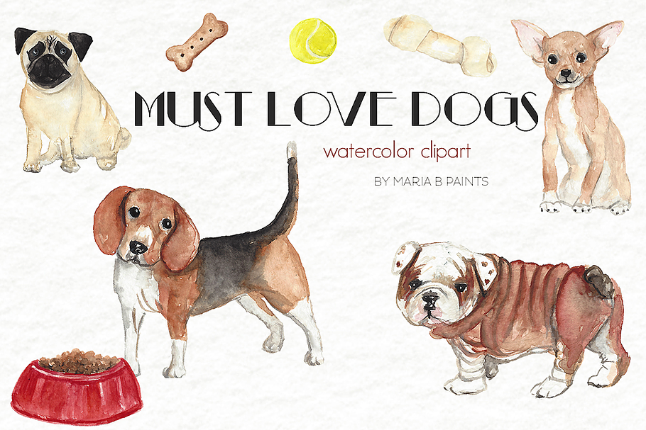 Watercolor Clip Art - Must Love Dogs
