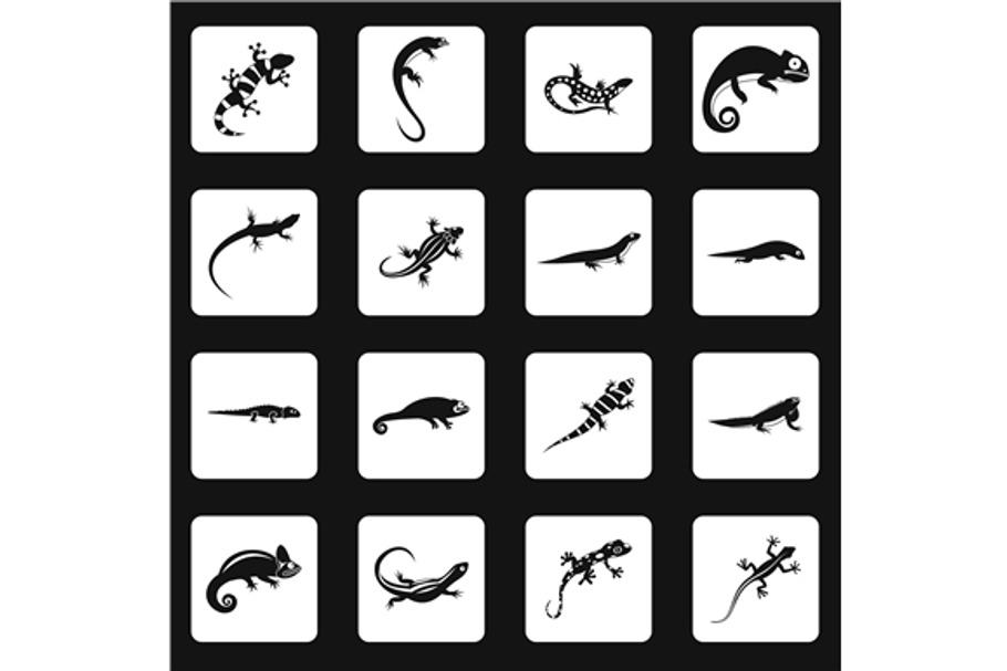 Amphibian icons set, simple style