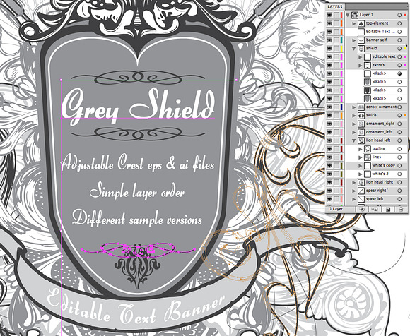 Ornamented shield design in Objects - product preview 2