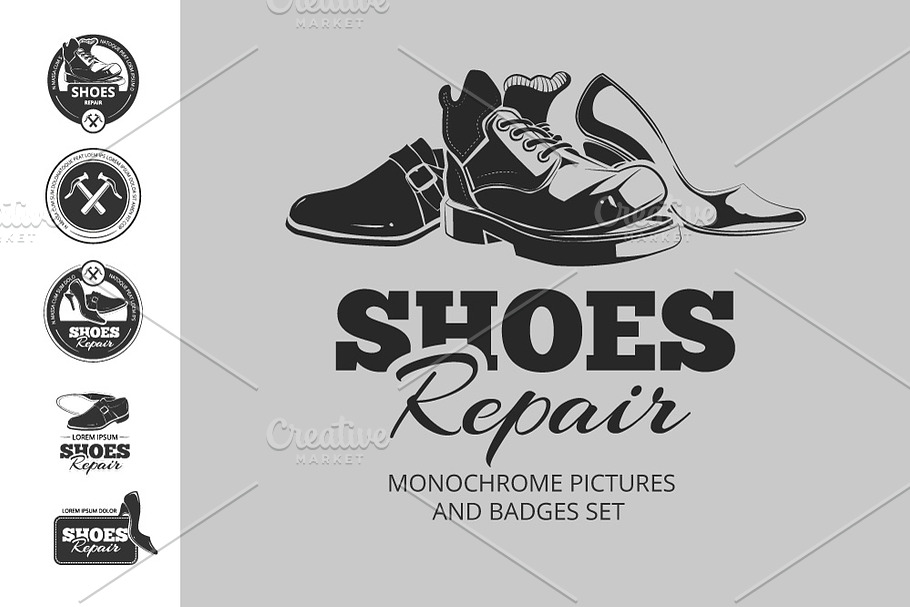 Shoes repair badges set in Illustrations - product preview 8
