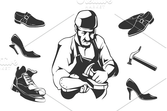 Shoes repair badges set in Illustrations - product preview 1