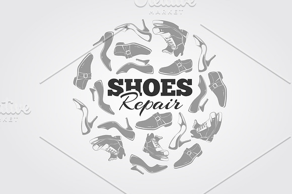 Shoes repair badges set in Illustrations - product preview 3