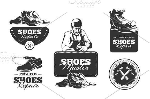 Shoes repair badges set in Illustrations - product preview 4