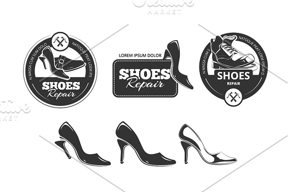 Shoes repair badges set in Illustrations - product preview 5