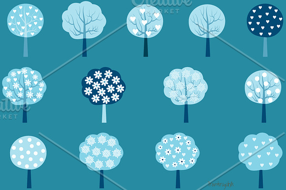 Blue winter trees clip art set in Illustrations - product preview 1