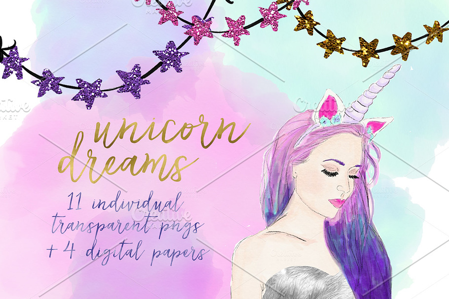 Unicorn Dreams Clipart in Illustrations - product preview 8