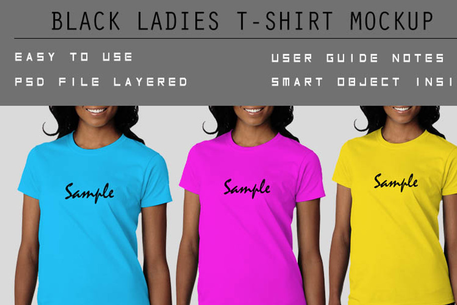 Black ladies tshirt mockup in Product Mockups - product preview 8