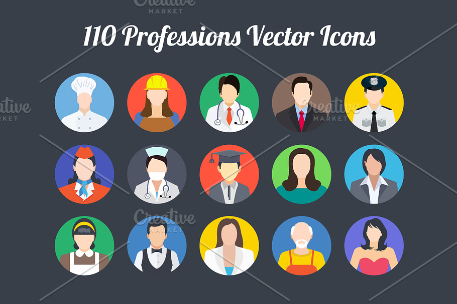110 Professions Vector Icons