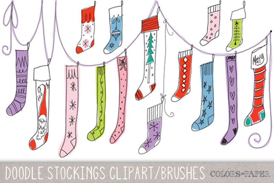 Doodle Christmas Stockings Clipart
