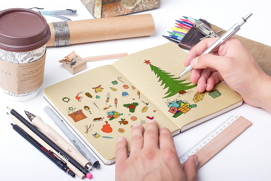 Color christmas doodle elements in Illustrations - product preview 8