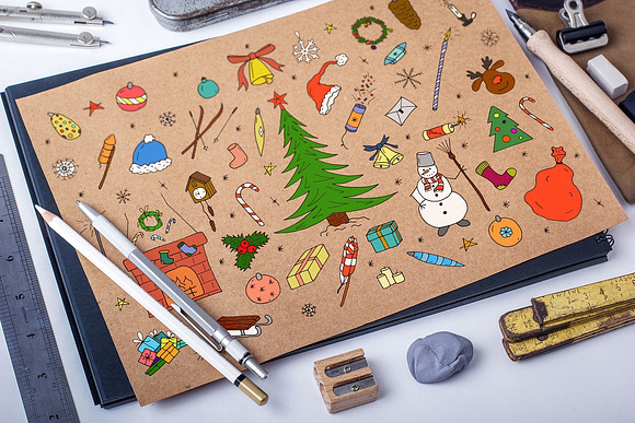 Color christmas doodle elements in Illustrations - product preview 1
