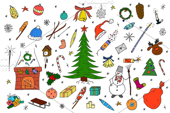 Color christmas doodle elements in Illustrations - product preview 2