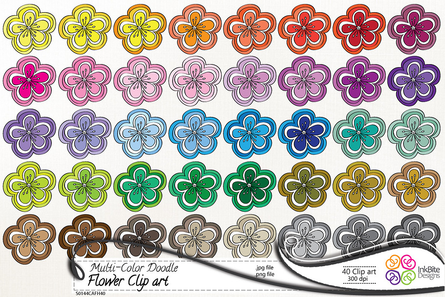 Multi-Color Doodle Flower Clip art