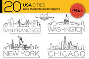 20 USA Cities Linear Skyline