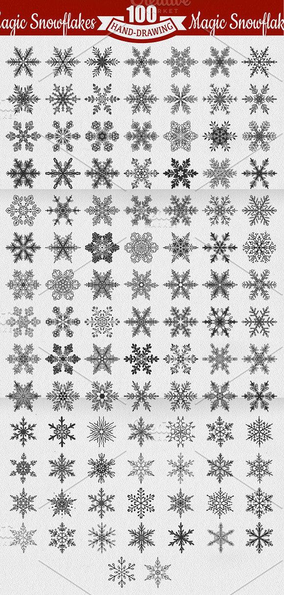 **100** Snowflakes **SET** in Illustrations - product preview 1