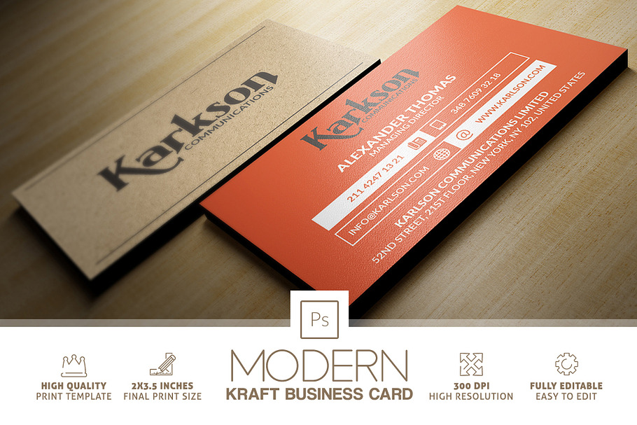 Modern Kraft Paper Business Card in Business Card Templates - product preview 8
