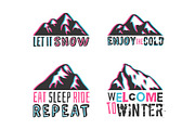 Hand drawn mountains logo and badges