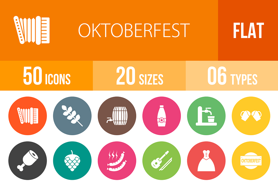 50 Oktoberfest Flat Round Icons