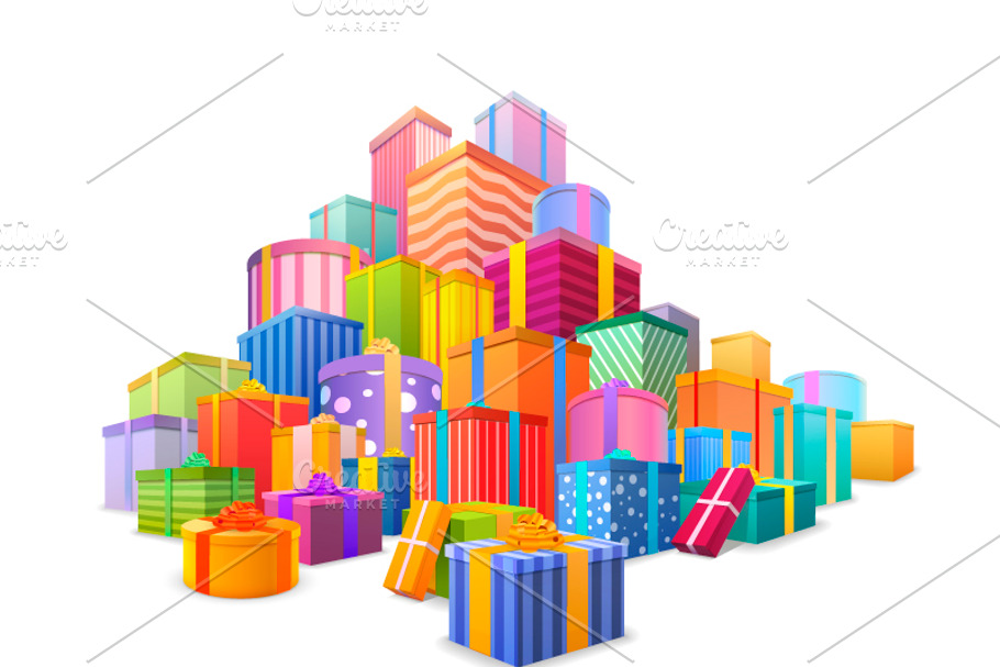 Big mountain of wrapped gift boxes