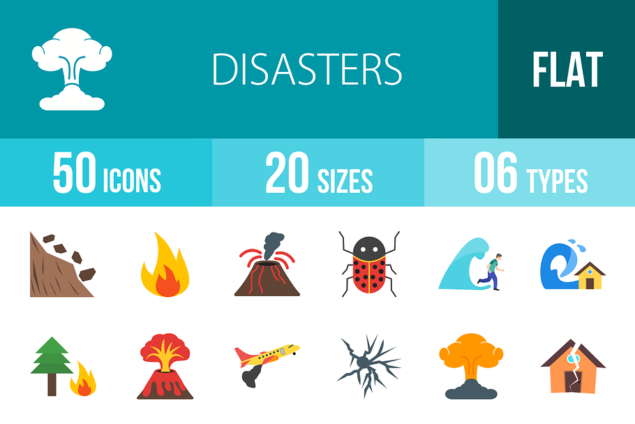 50 Disasters Flat Icons in Graphics - product preview 8