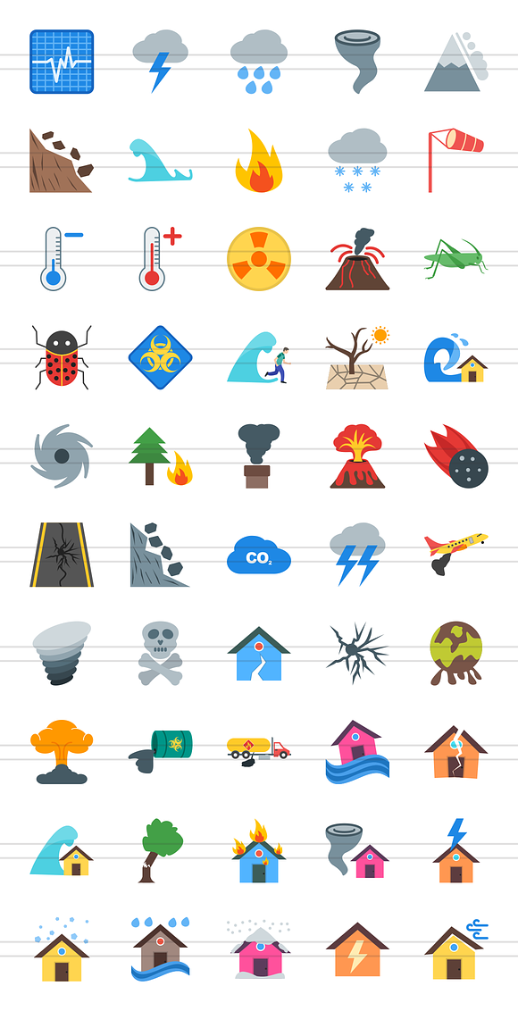 50 Disasters Flat Icons in Graphics - product preview 1