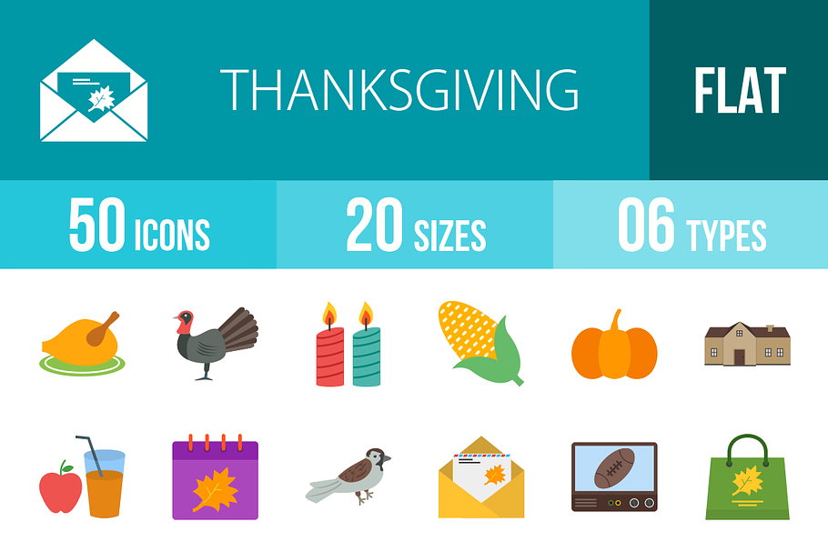 50 Thanksgiving Flat Icons in Graphics - product preview 8