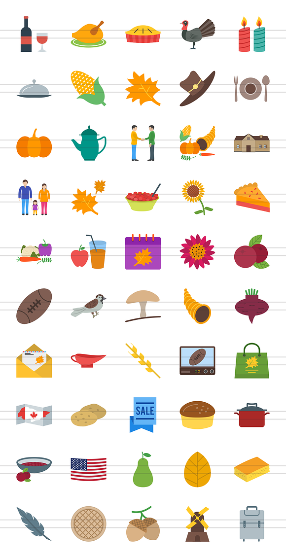 50 Thanksgiving Flat Icons in Graphics - product preview 1