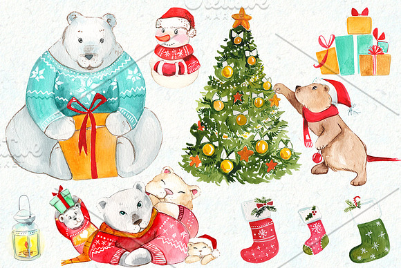 Christmas bears watercolour set  in Illustrations - product preview 2