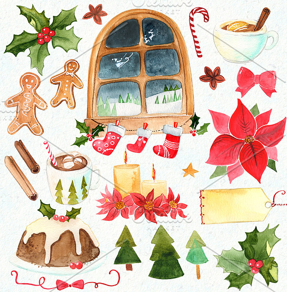 Christmas bears watercolour set  in Illustrations - product preview 3