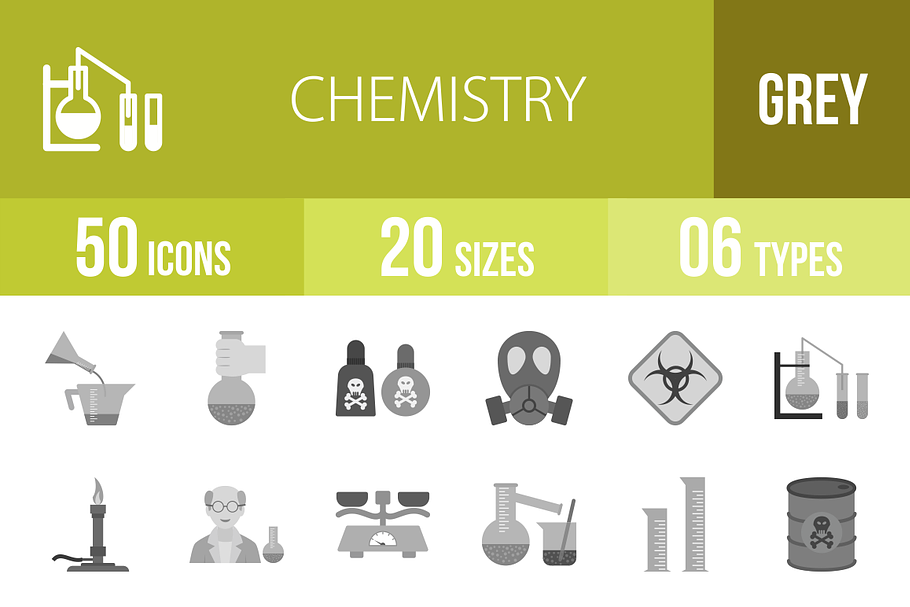 50 Chemistry Greyscale Icons