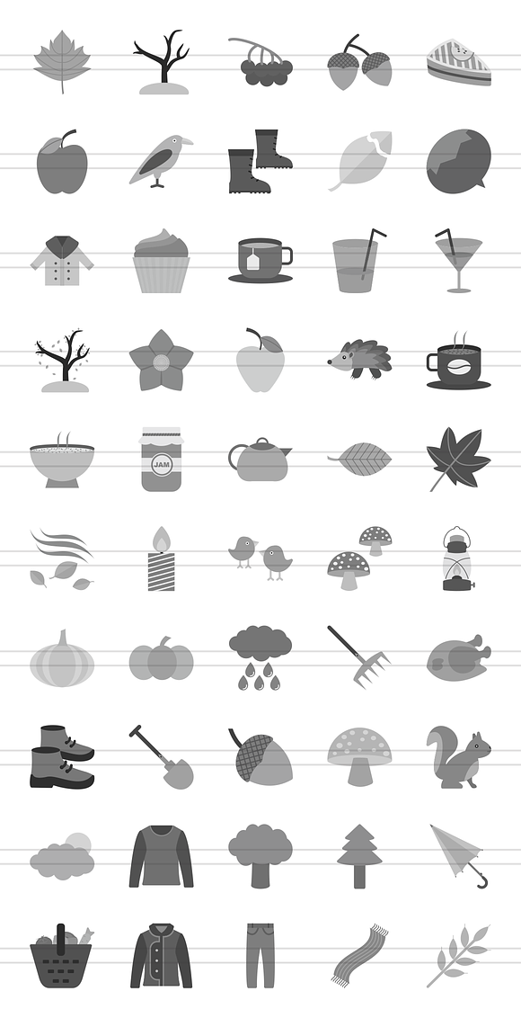 50 Autumn Greyscale Icons in Graphics - product preview 1