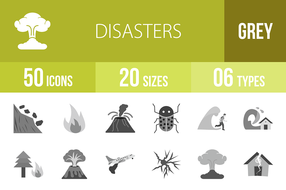 50 Disasters Greyscale Icons in Graphics - product preview 8