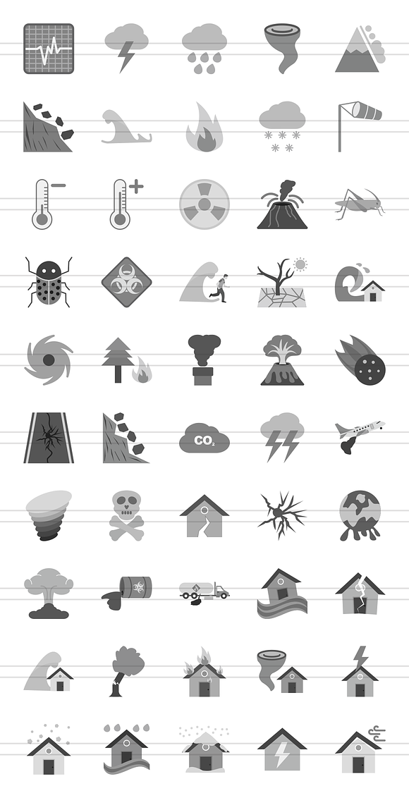 50 Disasters Greyscale Icons in Graphics - product preview 1