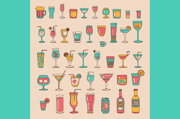 Doodle cocktail icons and patterns in Patterns - product preview 1