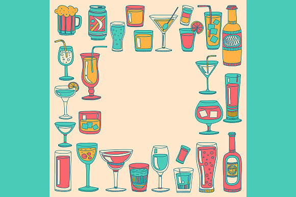 Doodle cocktail icons and patterns in Patterns - product preview 2