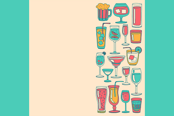 Doodle cocktail icons and patterns in Patterns - product preview 3