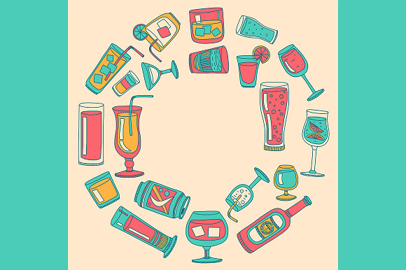 Doodle cocktail icons and patterns in Patterns - product preview 4