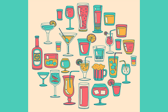 Doodle cocktail icons and patterns in Patterns - product preview 5