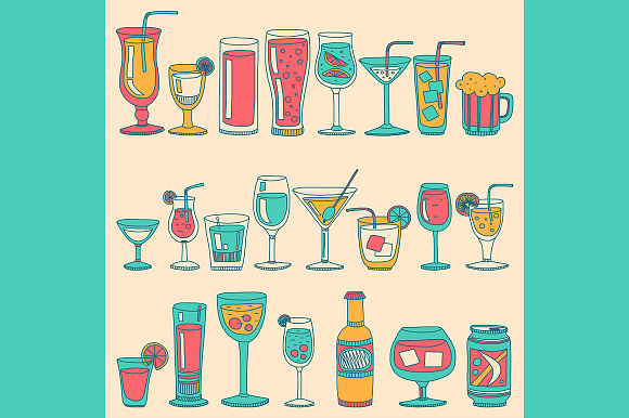 Doodle cocktail icons and patterns in Patterns - product preview 6