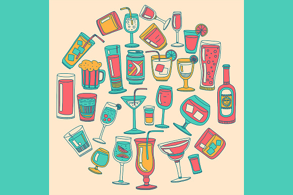 Doodle cocktail icons and patterns in Patterns - product preview 7